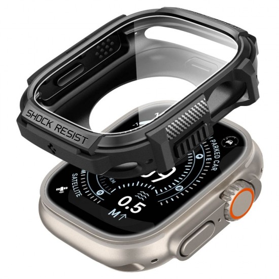 Etui Spigen Rugged Armor + Szkło hartowane 9H na Apple Watch Ultra 49 mm - czarne matowe