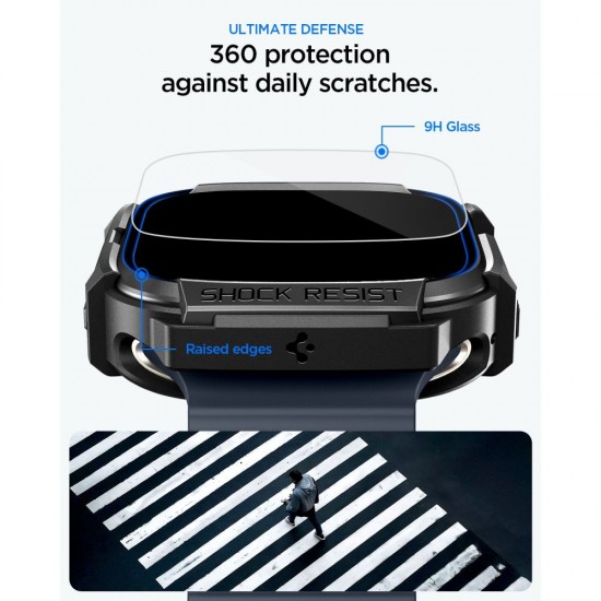 Etui Spigen Rugged Armor + Szkło hartowane 9H na Apple Watch Ultra 49 mm - czarne matowe