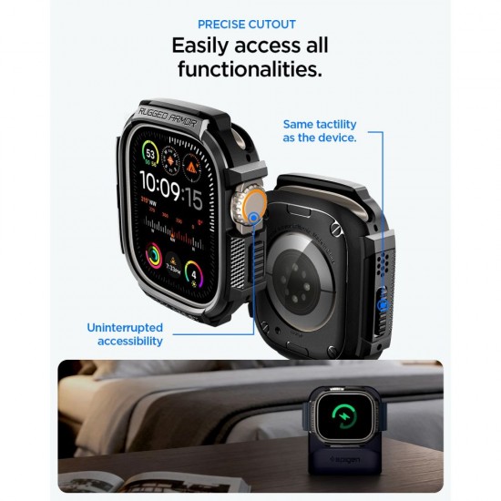 Etui Spigen Rugged Armor + Szkło hartowane 9H na Apple Watch Ultra 49 mm - czarne matowe