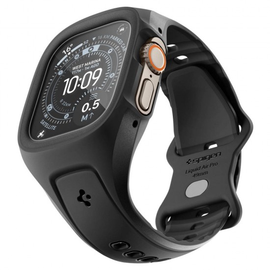 Pasek z obudową Spigen Liquid Air Pro + Szkło hartowane 9H na Apple Watch Ultra 49 mm - czarny