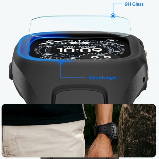 Pasek z obudową Spigen Liquid Air Pro + Szkło hartowane 9H na Apple Watch Ultra 49 mm - czarny