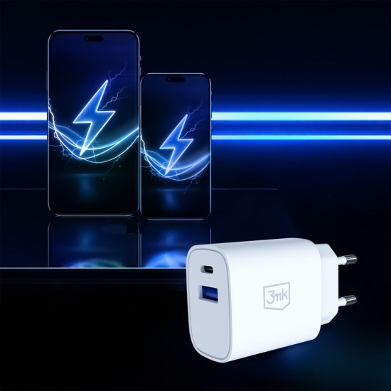 3mk FlowPower 25W 1A1C PD QC4+ Wall Charger - White