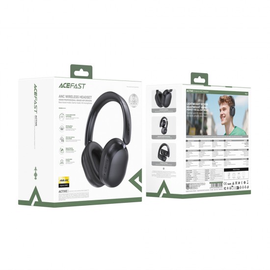 Acefast H12 Wireless On-Ear Bluetooth 5.4 Headphones with ANC - Black