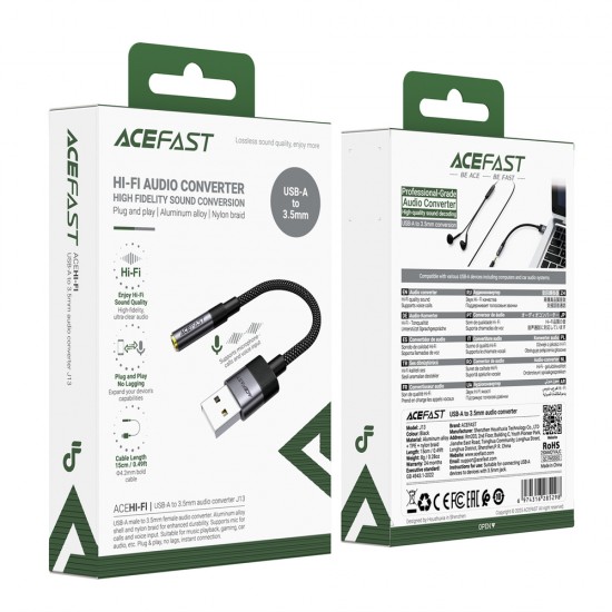 Acefast J13 USB-A to 3.5mm mini jack adapter - black