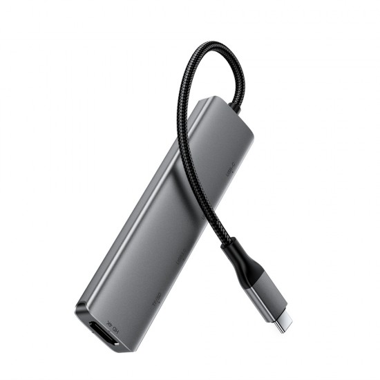 Acefast J18 USB Hub USB-C 6-in-1 HDMI 4K 60Hz PD90W Docking Station - Gray