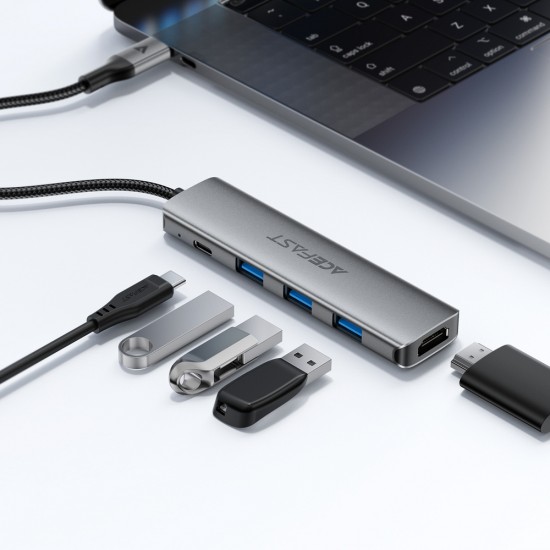 Acefast J16 USB Hub USB-C 5-in-1 HDMI 4K 60Hz PD90W Docking Station - Gray