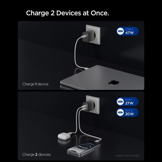 Ładowarka sieciowa Spigen Essential EE472EU-GAN 2-Porty 47 W - ciemnoszara