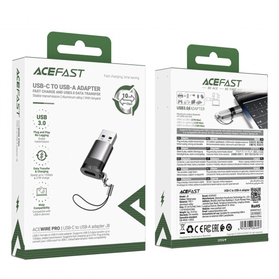 Acefast J8 USB-C - USB-A Adapter - Gray