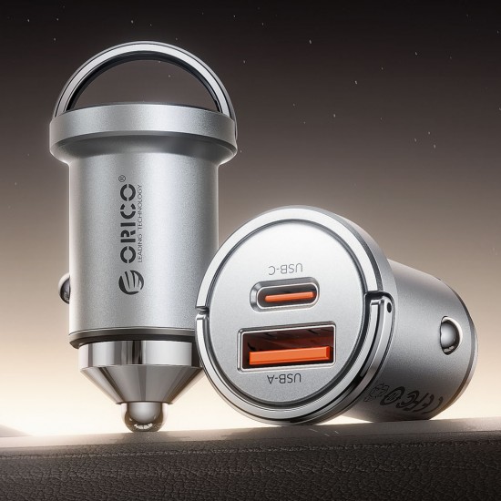Orico MiniRing Pro 45W USB-A + USB-C Car Charger - Silver
