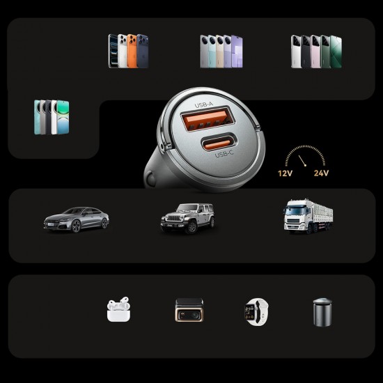 Orico MiniRing Pro 45W USB-A + USB-C Car Charger - Silver