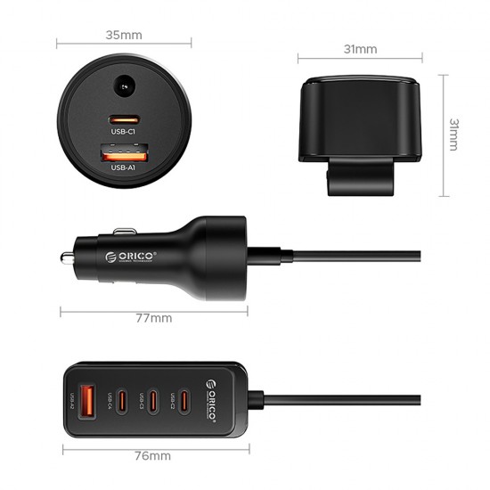 Orico ChargeClip 108W Car Charger 2x USB-A + 4x USB-C with Clip - Black