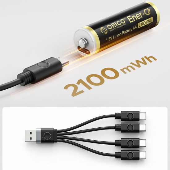Orico Ener-G EG5C Lithium Battery 1.5V 2100mWh AA USB-C Rechargeable Battery with Charging Cable 4 pcs.