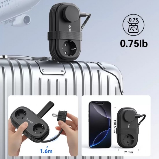 Orico AP3 65W GaN 6in1 Power Strip 2x AC + 2x USB-A + 2x USB-C - Black