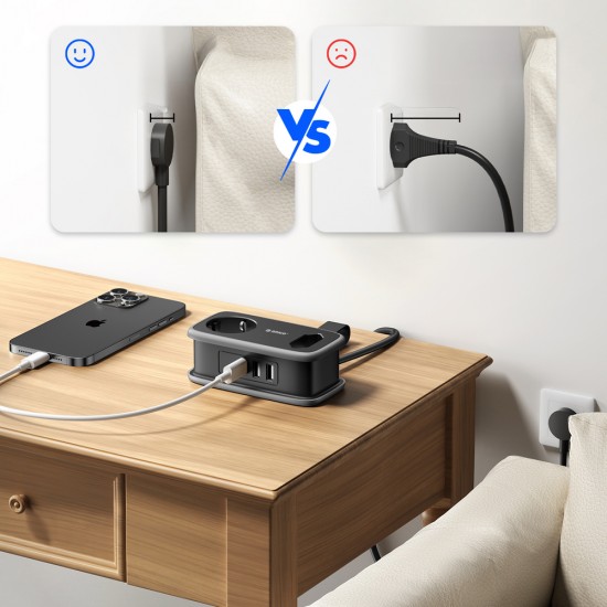 Orico APP 15.5W 5in1 Power Strip 2x AC + 2x USB-A + 1x USB-C - Black