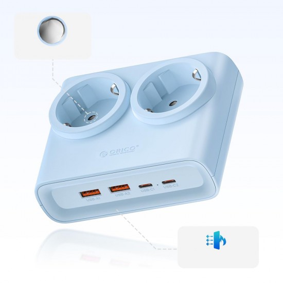 Orico PDC25 25W 6in1 Power Strip 2x AC + 2x USB-A + 2x USB-C - Blue