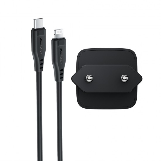 Acefast A118 30W GaN USB-C Wall Charger with 1.2m USB-C to Lightning Cable - Black