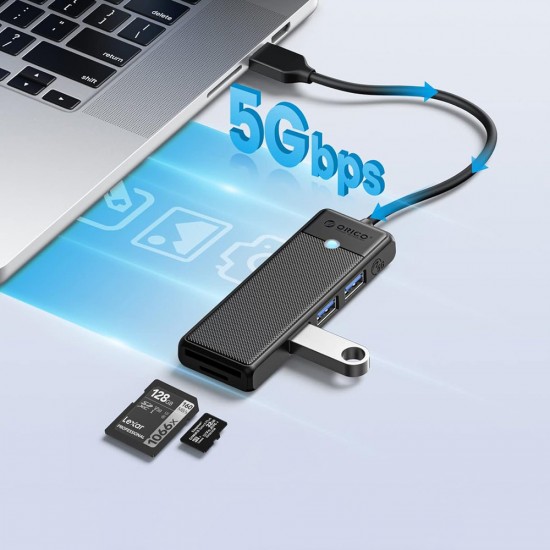 Orico PAPW3AT-U3 USB Hub 4-port 3x USB-A 3.0 with microSD/SD card reader 1 m - black