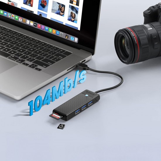 Orico PAPW3AT-U3 USB Hub 4-port 3x USB-A 3.0 with microSD/SD card reader 1 m - black