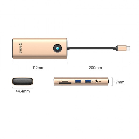 Orico PW11 8in1 USB-C Docking Station 2x USB-A 3.0 1x USB-C PD 100W 1x HDMI 4K 60Hz 1x microSD/SD 1x RJ45 Gigabit Ethernet 1x Audio 3.5mm - Rose Gold