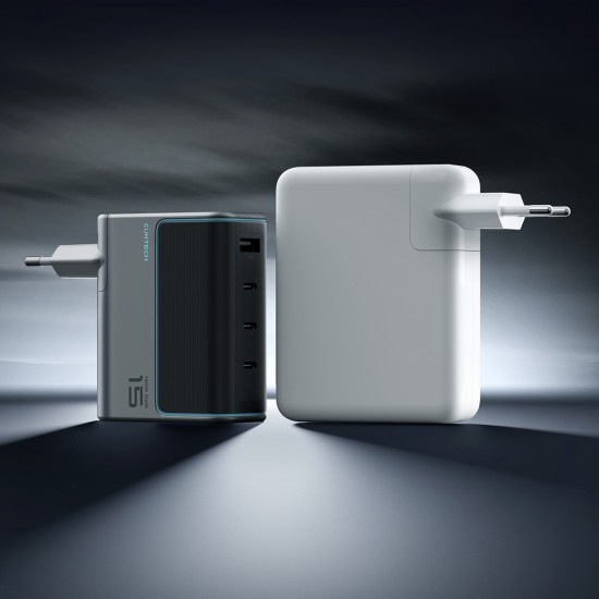 Cuktech AD1404UEU 140W GaN 3x USB-C + USB-A Wall Charger with USB-C Cable - Gray