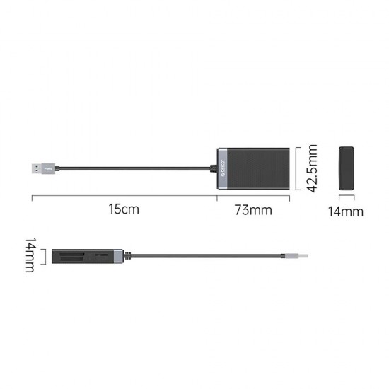 Orico CL4D-A3 USB-A 3.0 SD microSD CF MS 5 Gb/s Memory Card Reader - Black and Silver