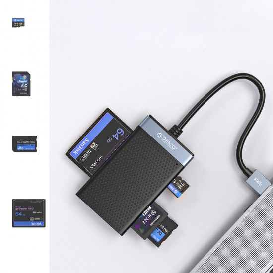 Orico CL4D-A3 USB-A 3.0 SD microSD CF MS 5 Gb/s Memory Card Reader - Black and Silver