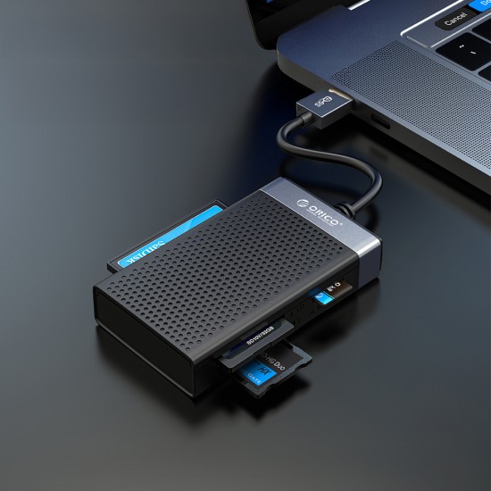 Orico CL4D-A3 USB-A 3.0 SD microSD CF MS 5 Gb/s Memory Card Reader - Black and Silver