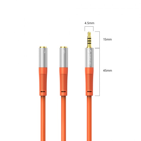 Orico AX2-10 audio cable 3.5mm minijack splitter for headphones and microphone 1m cable - orange