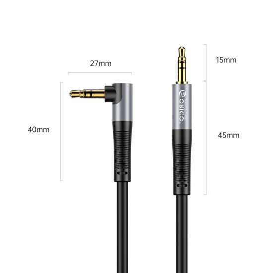Orico AXW Mini Jack 3.5mm Male to Male Angled Audio Cable 2m - Black
