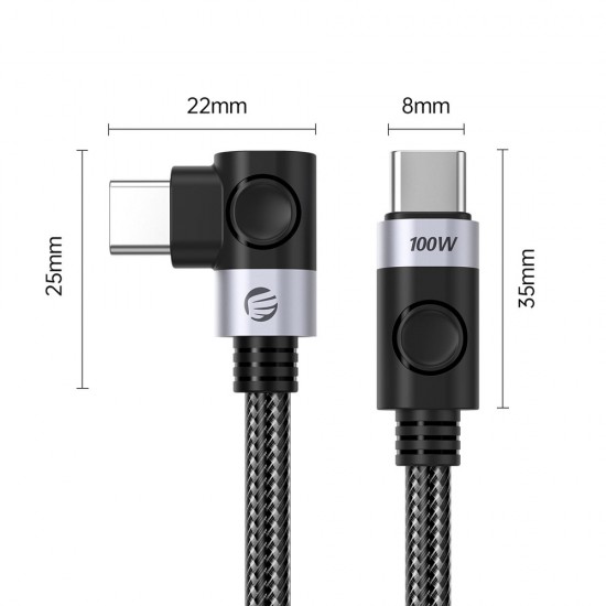 Orico C2CWT USB-C to USB-C PD Angled Cable 100W 20Gbps 4K 60Hz 2m - Black