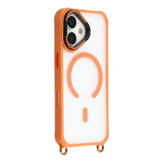 iPhone 17 Case with Adjustable Crossbody Lanyard and MagSafe Compatible Camera Frame as a Stand - Orange
