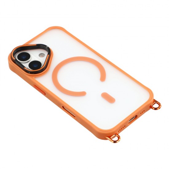 iPhone 17 Case with Adjustable Crossbody Lanyard and MagSafe Compatible Camera Frame as a Stand - Orange