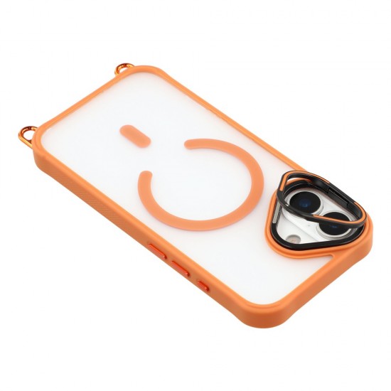 iPhone 17 Case with Adjustable Crossbody Lanyard and MagSafe Compatible Camera Frame as a Stand - Orange