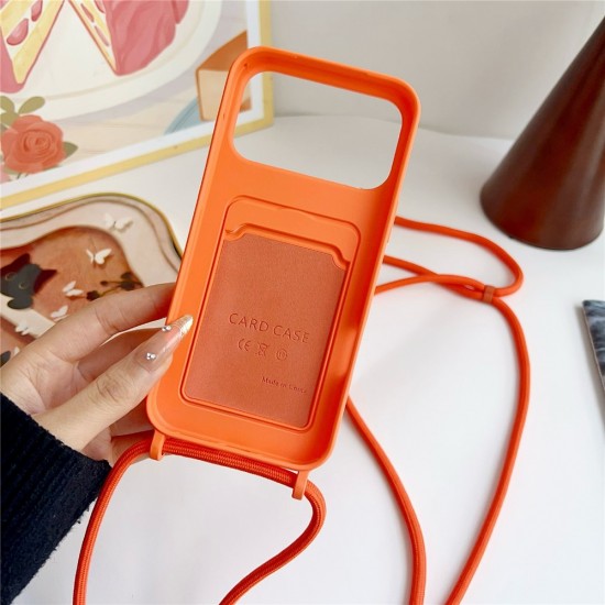 iPhone 17 Pro / 18 Pro Silicone Case with Card Pocket and Crossbody Strap - Orange