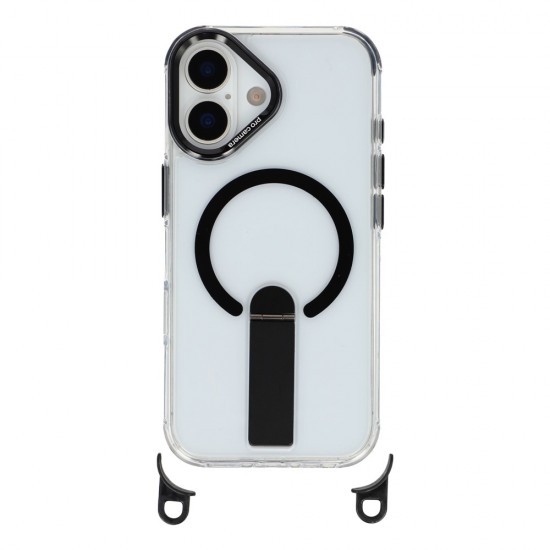 iPhone 17 case with stand, short strap (30 cm) and long strap (120 cm), compatible with MagSafe - black