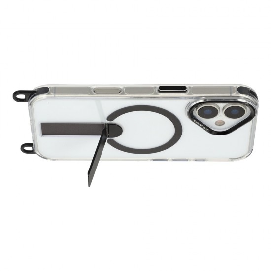 iPhone 17 case with stand, short strap (30 cm) and long strap (120 cm), compatible with MagSafe - black
