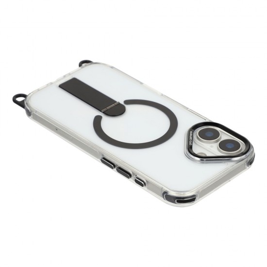 iPhone 17 case with stand, short strap (30 cm) and long strap (120 cm), compatible with MagSafe - black