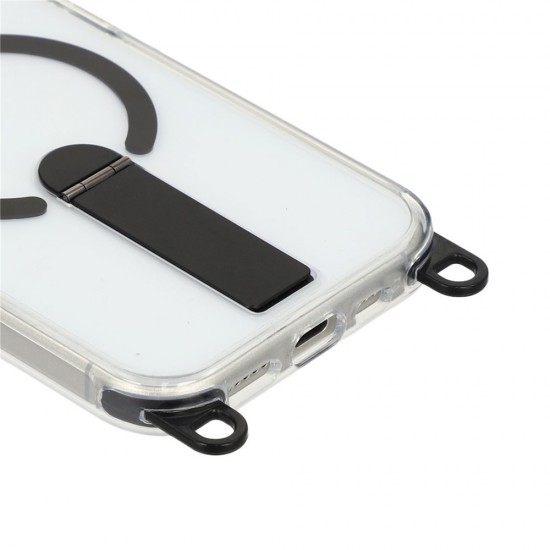 iPhone 17 case with stand, short strap (30 cm) and long strap (120 cm), compatible with MagSafe - black