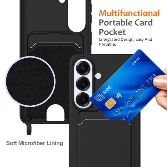 Samsung Galaxy S26 TPU Case with Card Holder and Crossbody Lanyard - Black