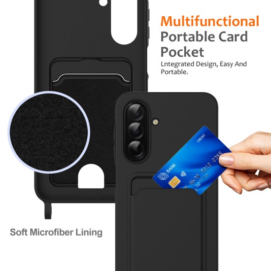 Samsung Galaxy A57 5G TPU Case with Card Holder and Crossbody Lanyard - Black