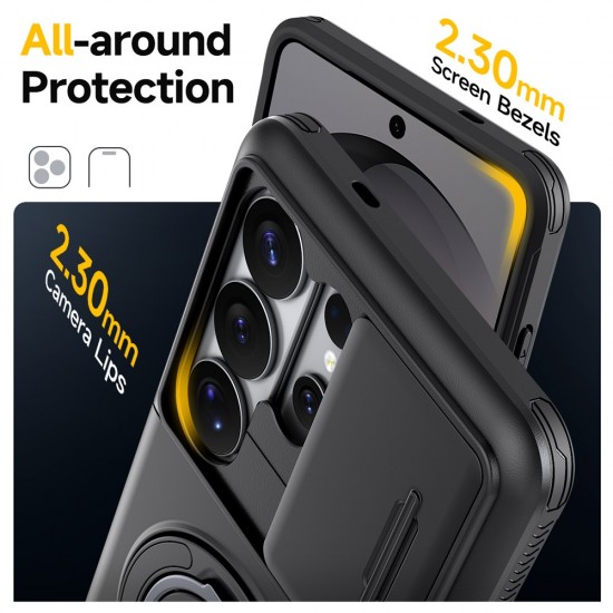 Samsung Galaxy S26 Ultra Magnetic Case with 360° Metal Ring and Camera Cover - Black