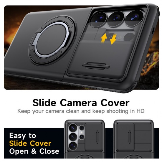 Samsung Galaxy S26 Ultra Magnetic Case with 360° Metal Ring and Camera Cover - Black