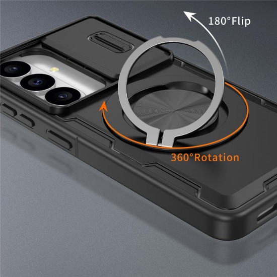 Samsung Galaxy S26 Case with Sliding Camera Cover and Swivel Stand Compatible with MagSafe - Black