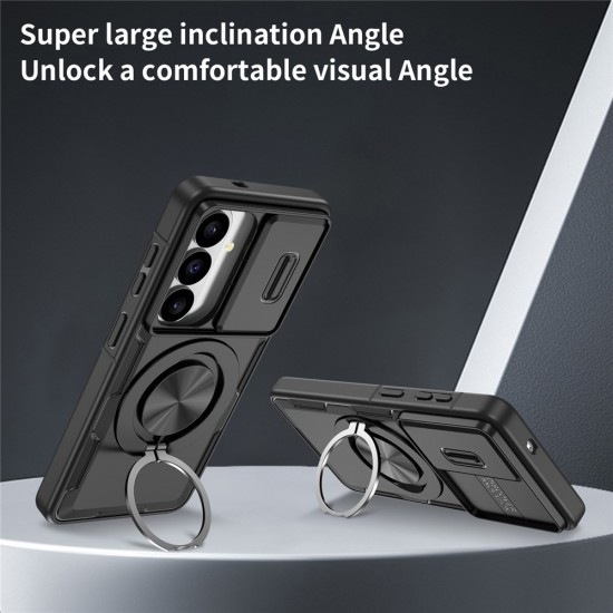 Samsung Galaxy S26 Case with Sliding Camera Cover and Swivel Stand Compatible with MagSafe - Black