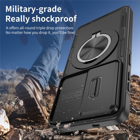 Samsung Galaxy S26 Case with Sliding Camera Cover and Swivel Stand Compatible with MagSafe - Black