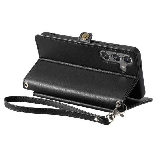 Samsung Galaxy A56 5G Leather Wallet Case with Stand Function and Straps - Black