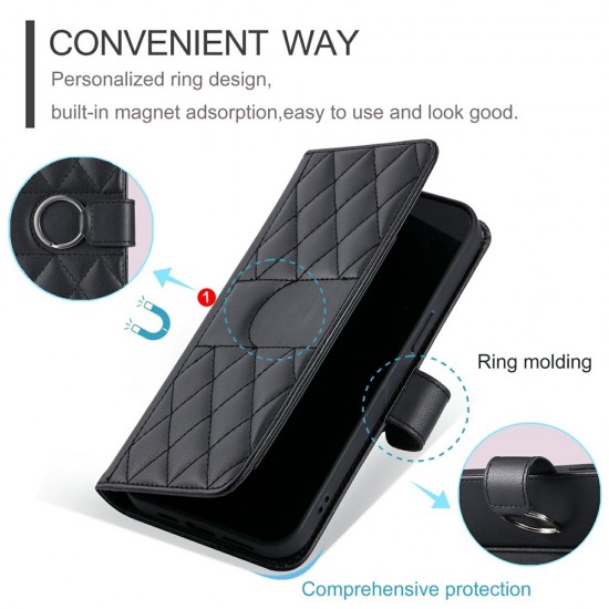Samsung Galaxy A37 5G Leather Wallet Case with Stand and Shoulder Strap - Black