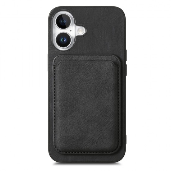 Synthetic Leather iPhone 17 Case with Detachable MagSafe Compatible Card Holder - Black