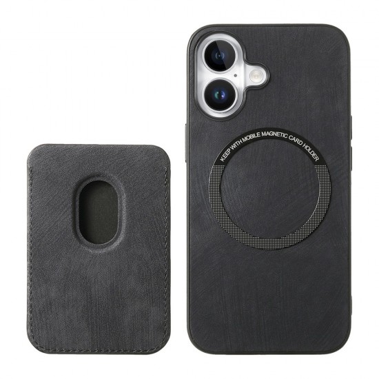 Synthetic Leather iPhone 17 Case with Detachable MagSafe Compatible Card Holder - Black