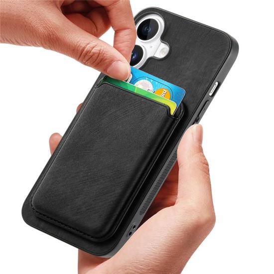 Synthetic Leather iPhone 17 Case with Detachable MagSafe Compatible Card Holder - Black